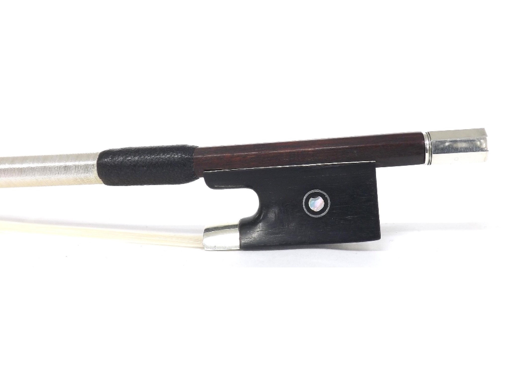 Appraisal: French silver mounted violin bow by and stamped Louis Bazin