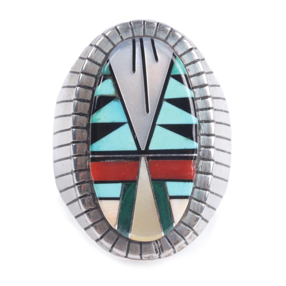 Appraisal: Ray Jack Navajo Native American sterling silver ring inlaid with