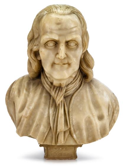 Appraisal: Alabaster bust of Benjamin Franklinitaly after jean jacques caffieri france