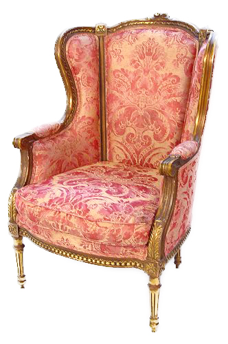 Appraisal: FRENCH LOUIS XVI STYLE WING BACK CHAIR Carved gilt wood