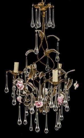 Appraisal: Italian gilt metal and crystal three-light chandelier early th c