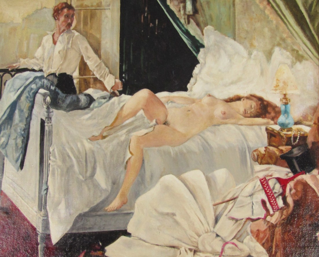 Appraisal: Percival A Bates After Henry Gervex - bedroom scene oil