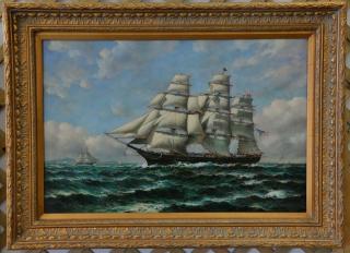 Appraisal: Robert Sanders oil on canvas th century three masted American