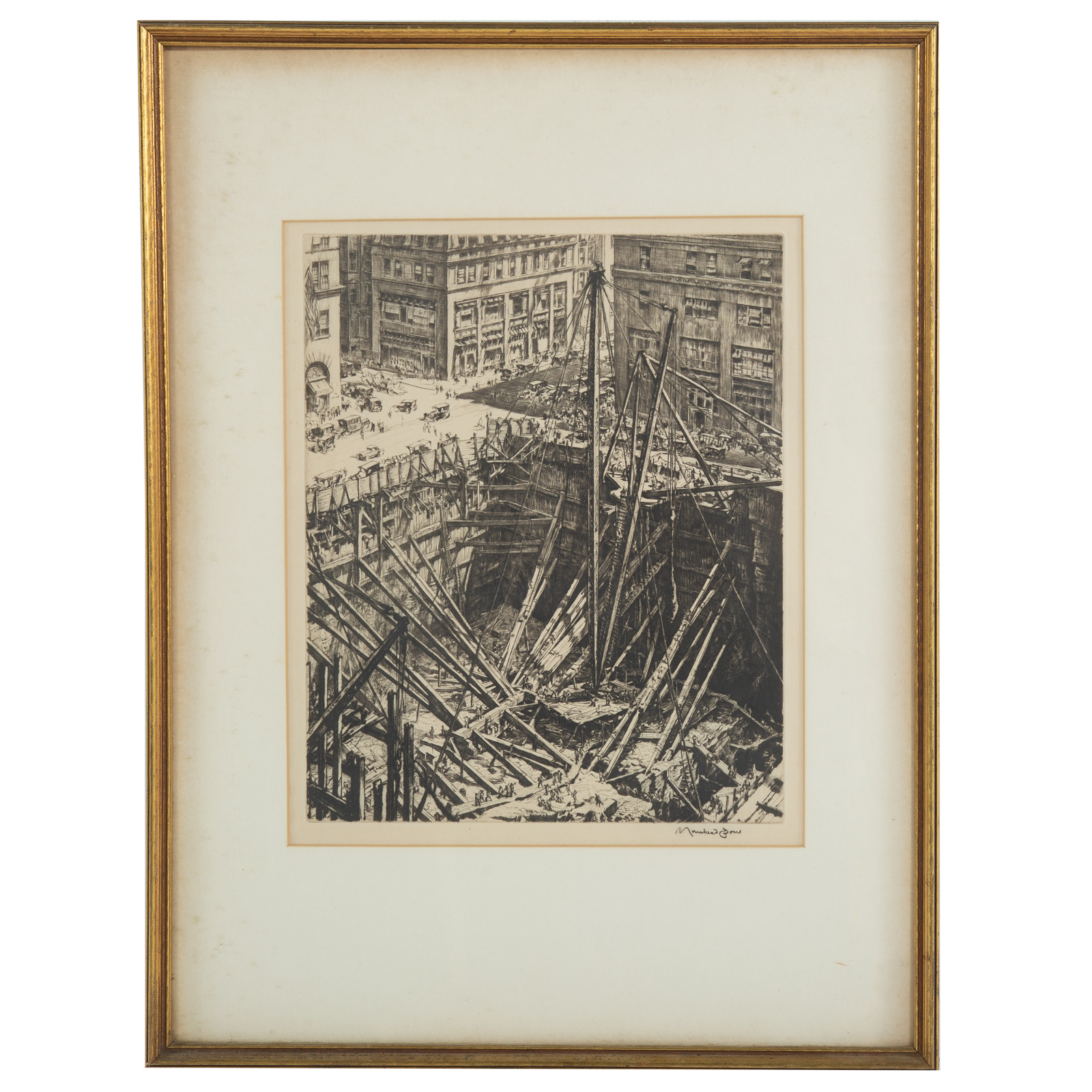 Appraisal: DAVID MUIRHEAD BONE MANHATTAN EXCAVATION ETCHING American - pencil signed