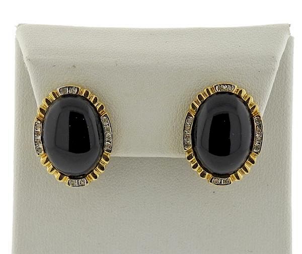 Appraisal: K Gold Onyx Diamond Earrings METAL K gold GEMSTONES oval