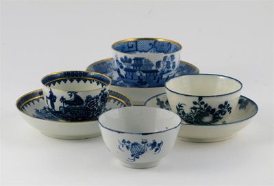 Appraisal: Four English porcelain teabowls three with saucers printed in blue