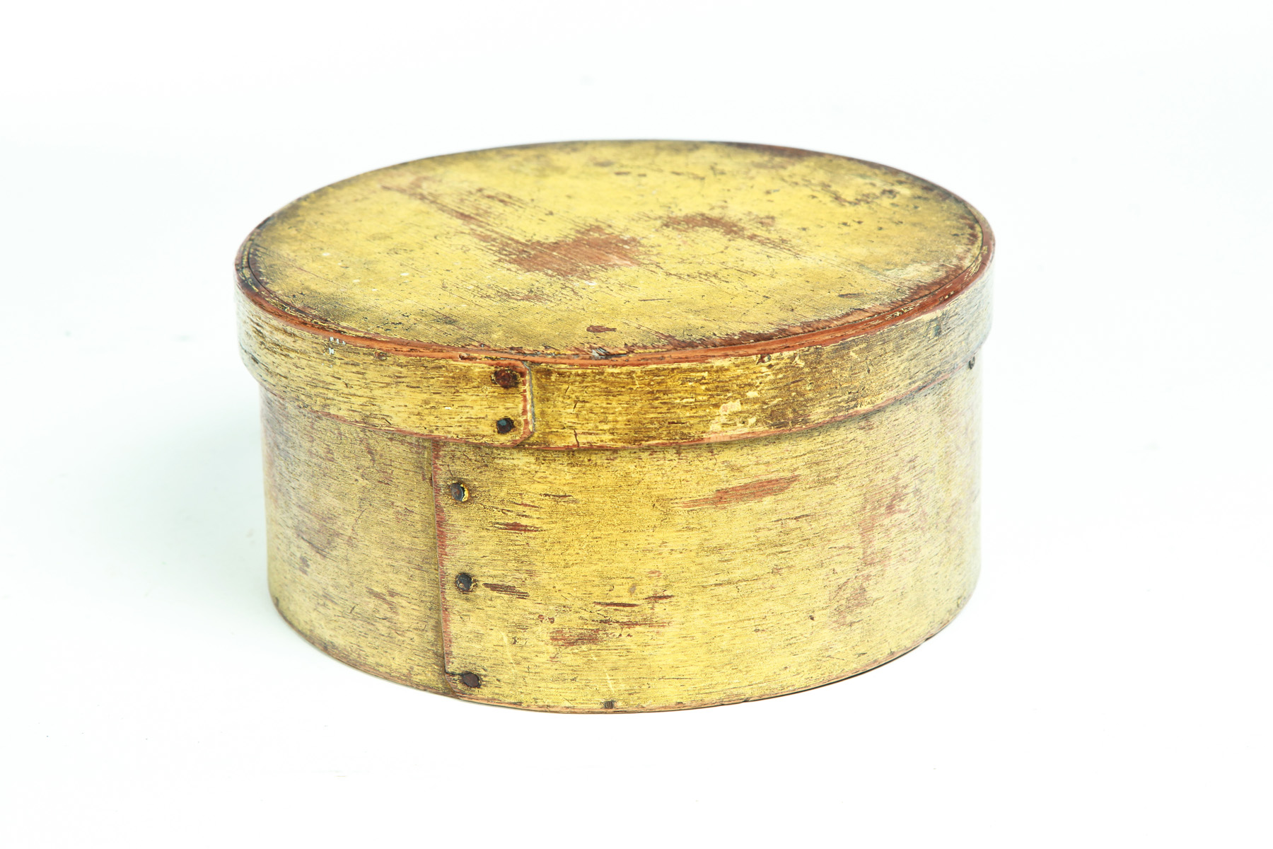 Appraisal: AMERICAN PAINTED PANTRY BOX Second half- th century Round bentwood