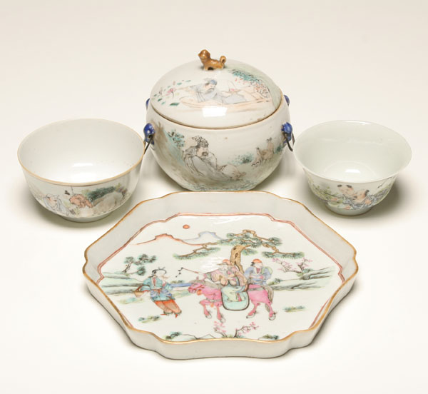 Appraisal: Oriental table items four hand painted porcelain pieces two bowls