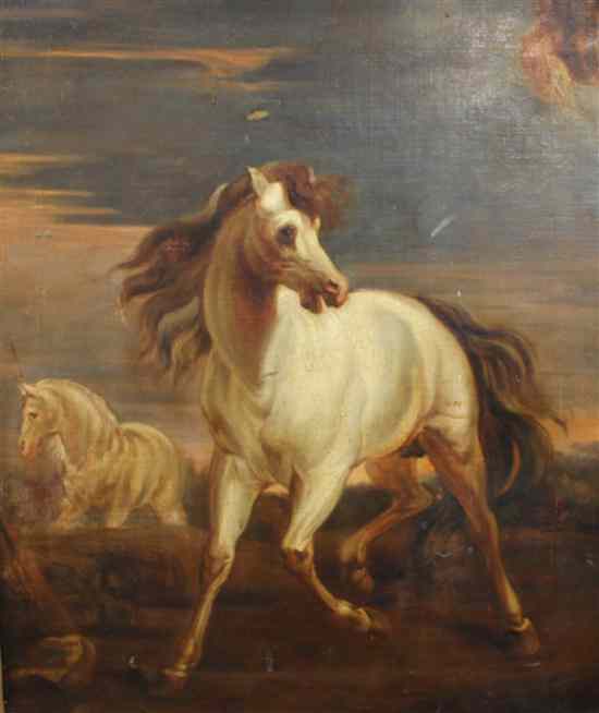 Appraisal: After Delacroix oil on canvas Study of a white stallion