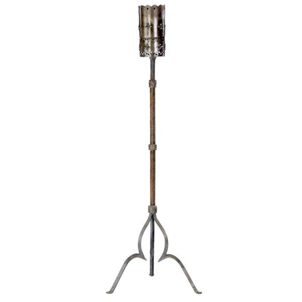 Appraisal: SAMUEL YELLIN Electrified wrought-iron torchere with tripod base and pierced