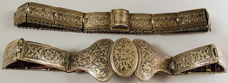 Appraisal: Two Silver and Niello Belts lg and in