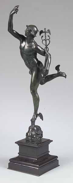 Appraisal: A French Patinated Figure of Mercury Supported by a Mask