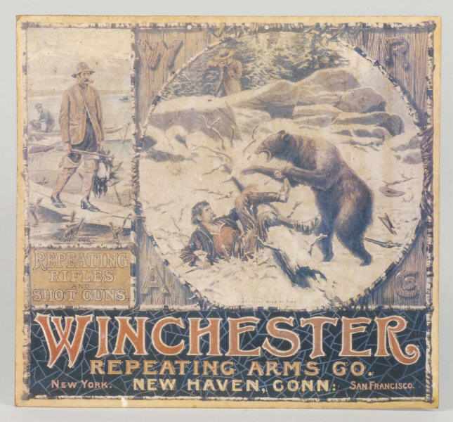 Appraisal: Rare Unusual Cardboard Winchester Sign Description Depicts a bear attacking