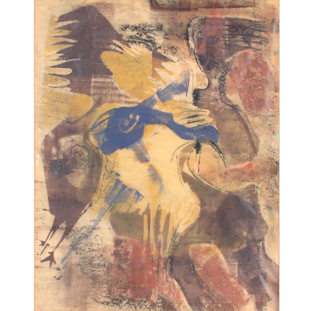 Appraisal: GARADA CLARK RILEY AMERICAN CHICAGO B BIRD AND WOMAN MONOPRINT