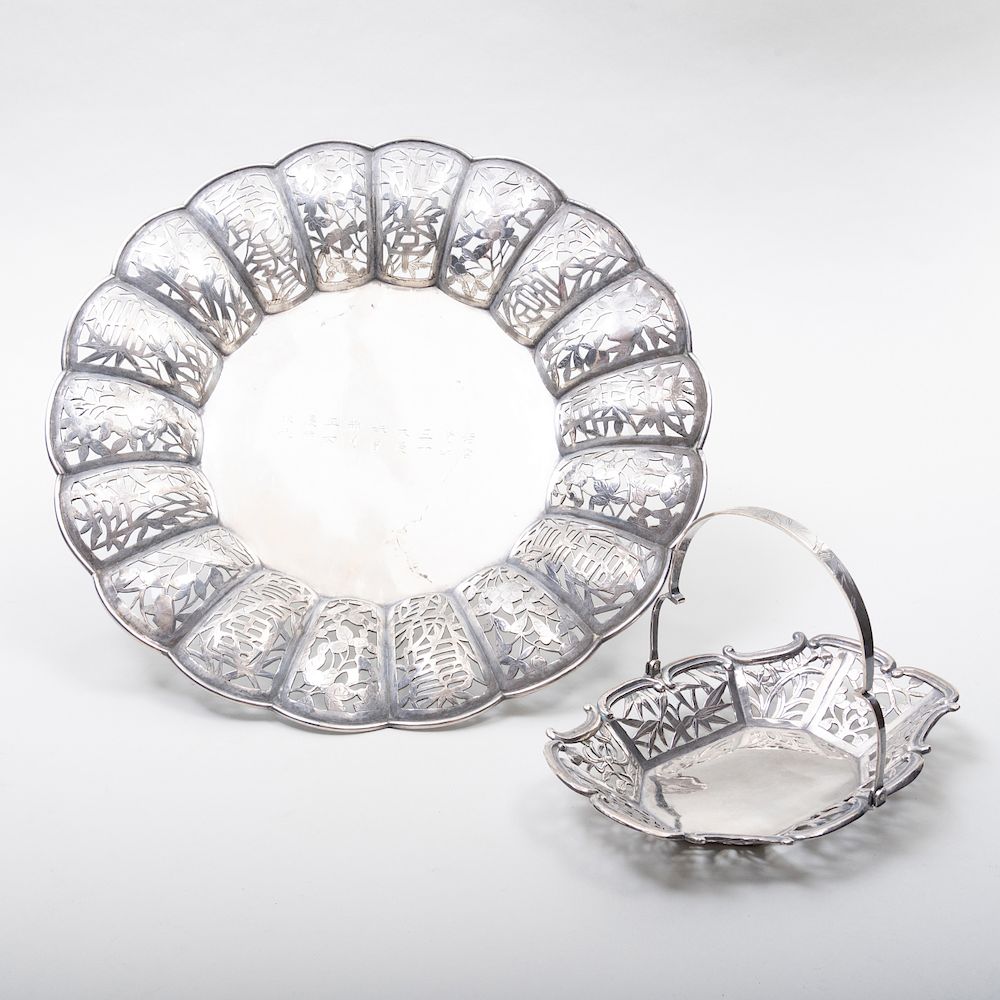 Appraisal: Chinese Export Silver Tray and a Silver Plate Basket The