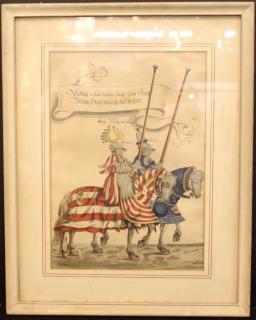 Appraisal: Watercolor of Germanic Heraldry th Century Showing two mounted knights