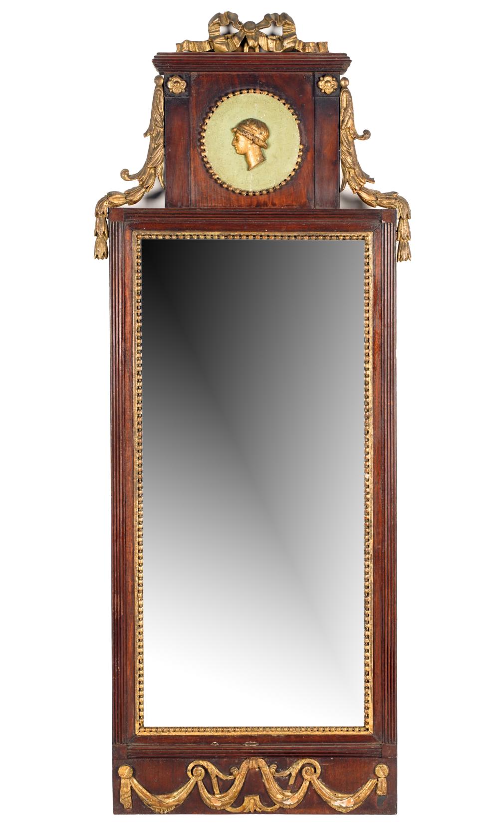 Appraisal: NEOCLASSICAL MAHOGANY WALL MIRROR th century the two-part mirror plate