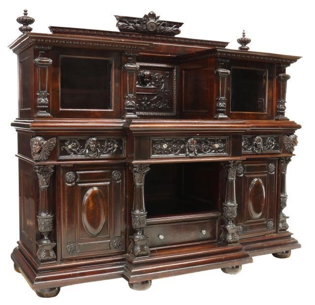 Appraisal: Continental walnut sideboard server early th c foliate crest with