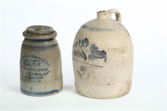 Appraisal: TWO PEICES OF STONEWARE A two gallon handled jug with