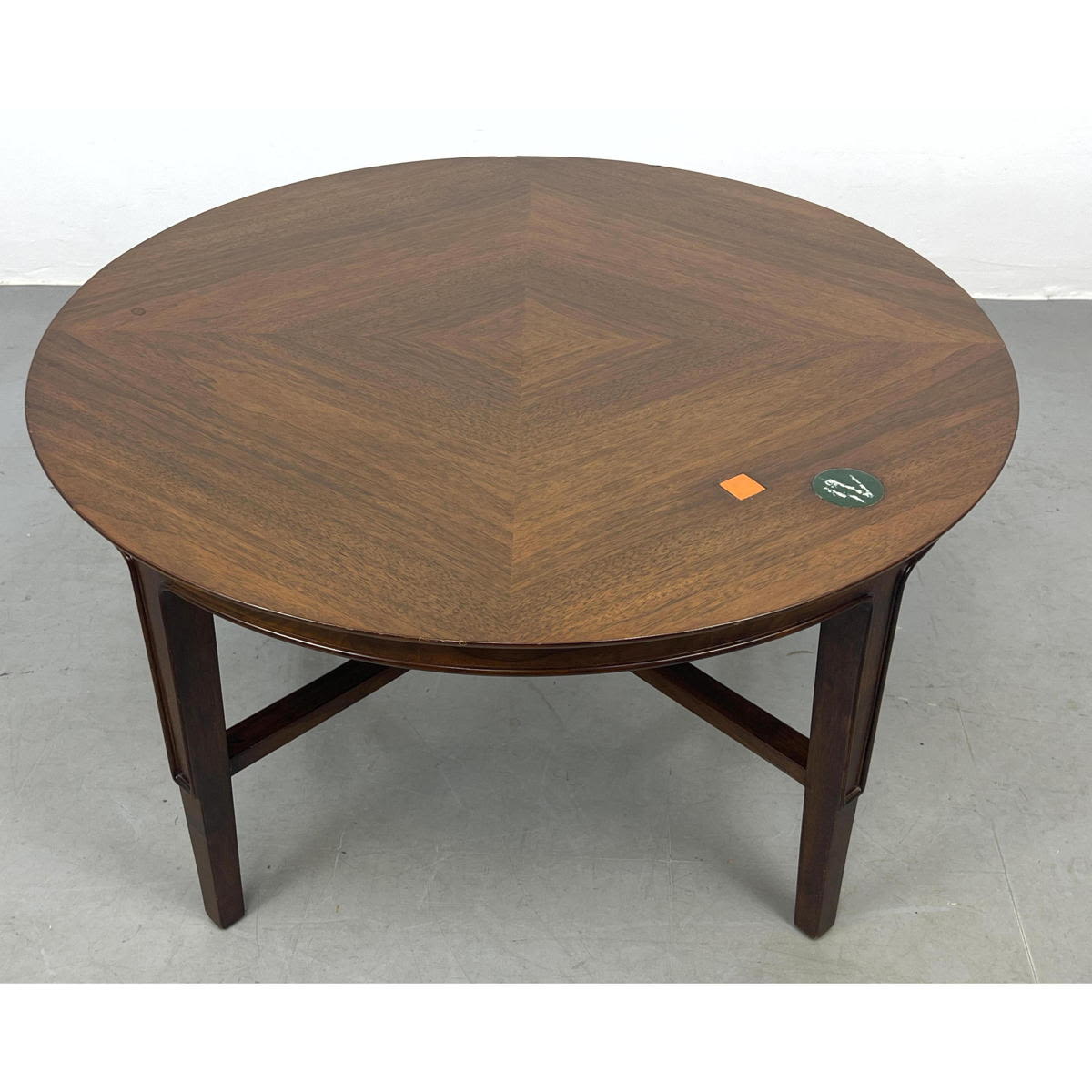 Appraisal: Round American Modern Walnut Coffee Table Few inset glazed tiles