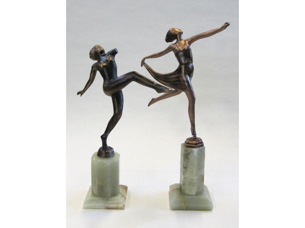 Appraisal: Two Art Deco figures of dancing women both def