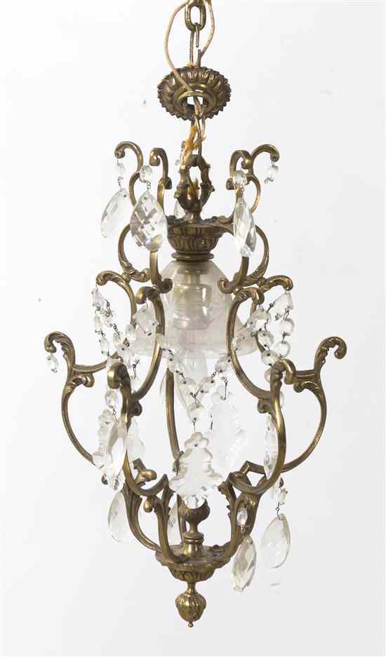 Appraisal: A French Brass and Glass Fixture of cage form having