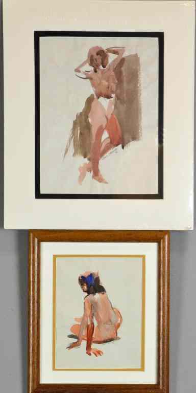 Appraisal: Watercolor Sketches of Nudes by John DroskaEach depicting nude sketches