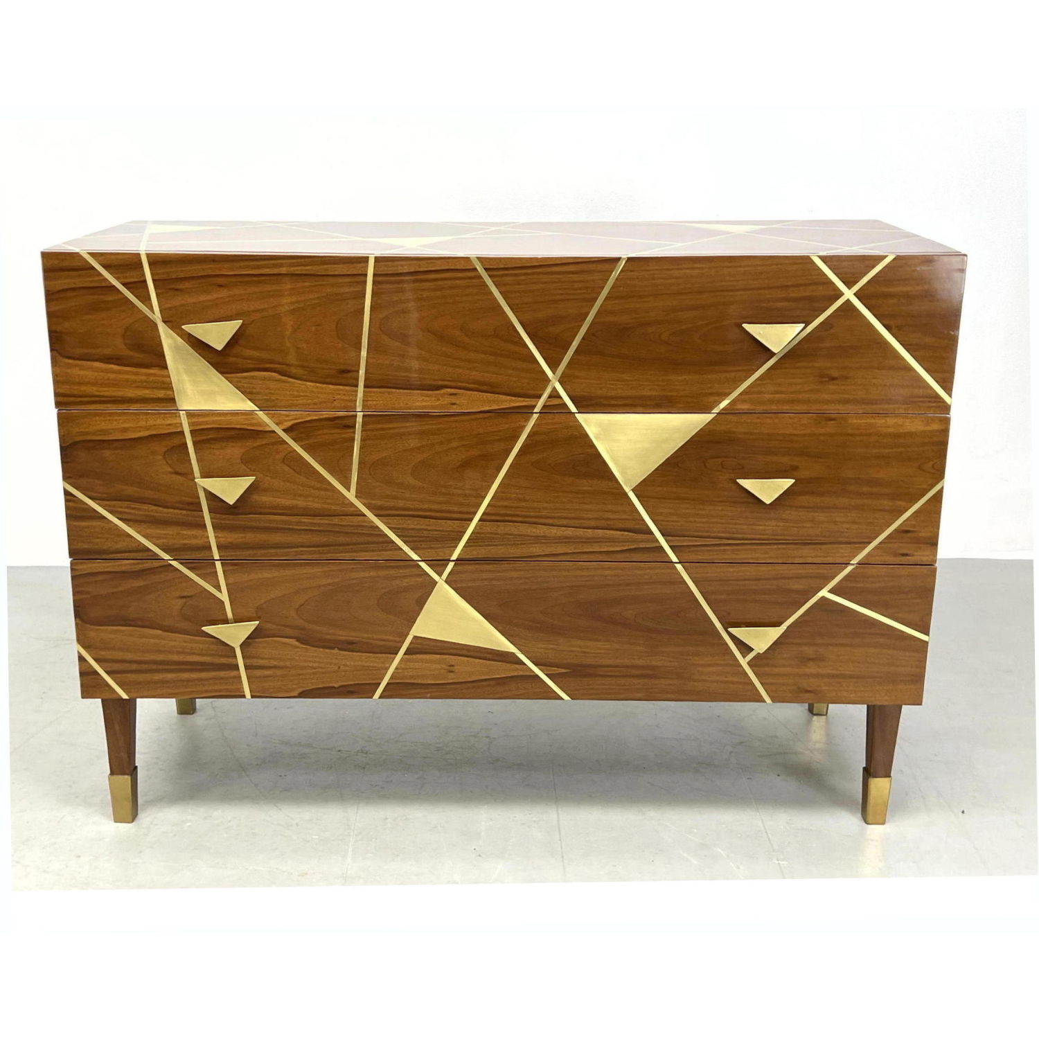 Appraisal: Designer Gio Ponti Style Brass Trim Bachelor's Chest Dresser Three