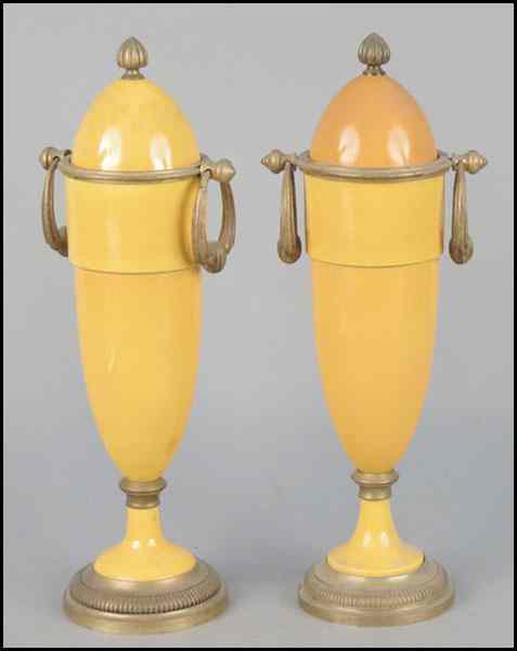 Appraisal: PAIR OF FRENCH MP SEVRES PORCELAIN COVERED URNS Inside of