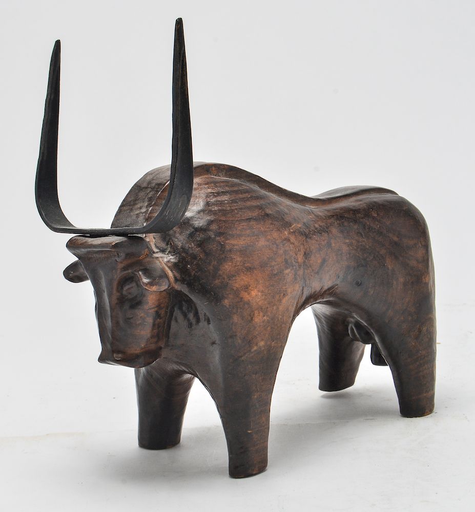 Appraisal: Spanish Mid-Century Modern Carved Bull Figure Spanish mid-century modern carved