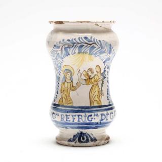 Appraisal: A Majolica Drug Jar Polychrome Painted Albarello late th century