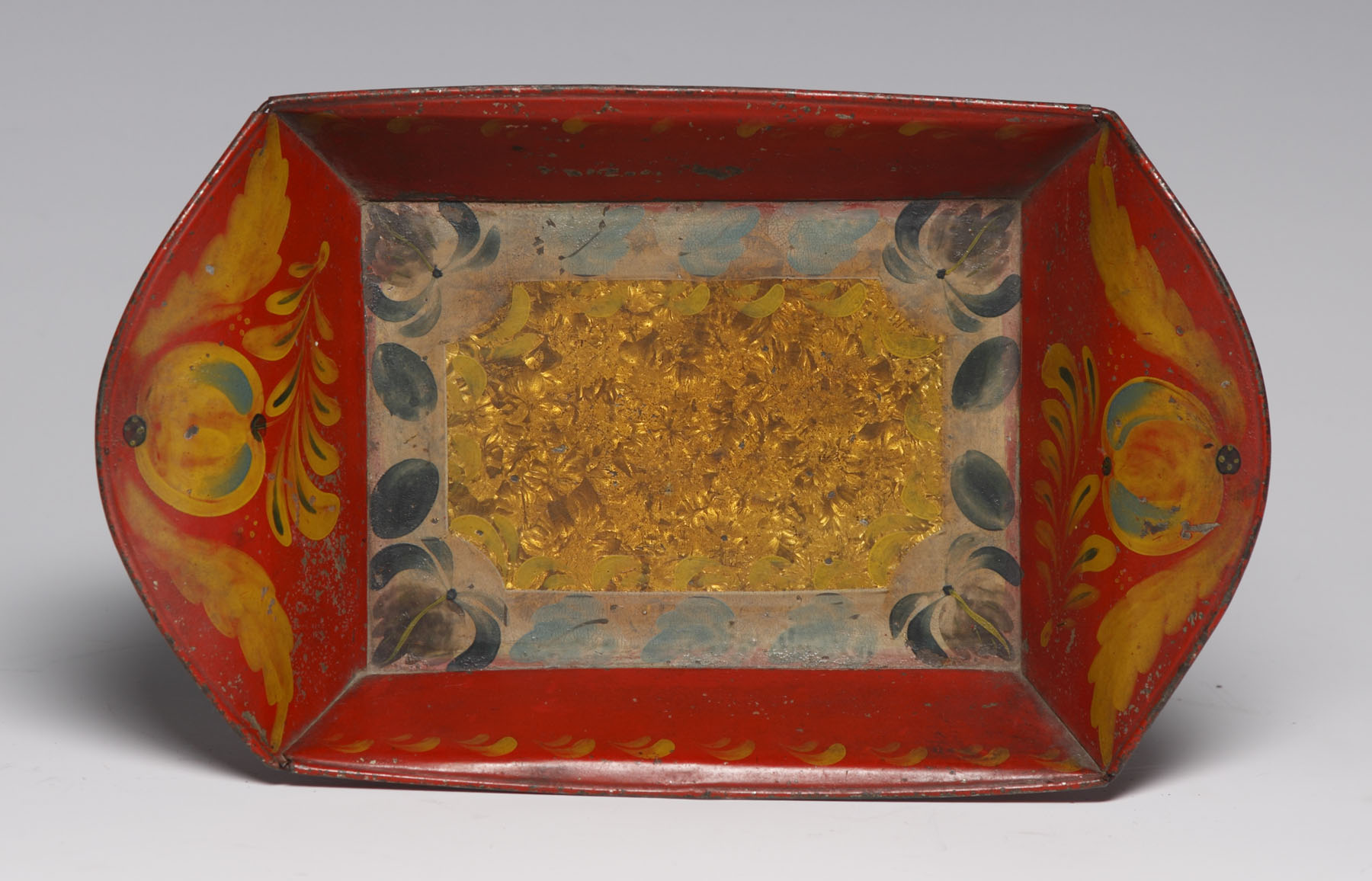 Appraisal: Rare Red Painted Tole Tray w Marbelized Center Bought from