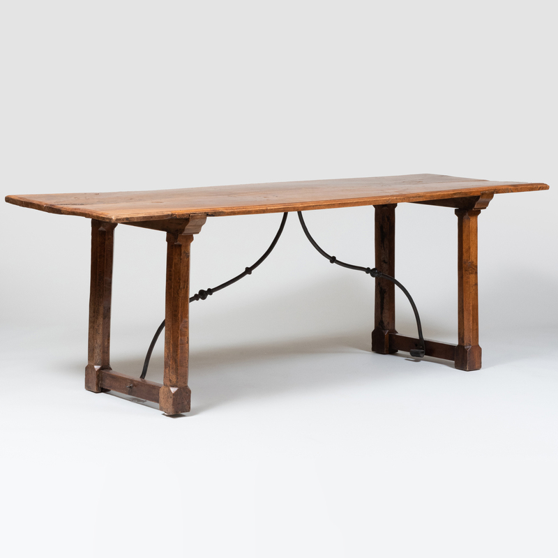 Appraisal: Charles II Style Oak and Walnut Wrought-Iron Refectory Table Adapted