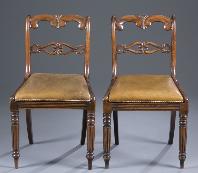 Appraisal: Set of Six English Regency Side Chairs Fan-carved back splat