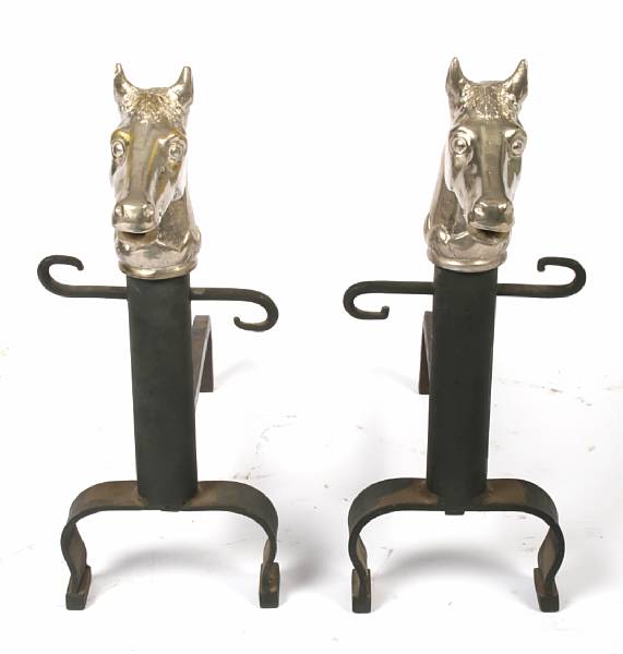 Appraisal: A pair of figural chenets with horse motif height in