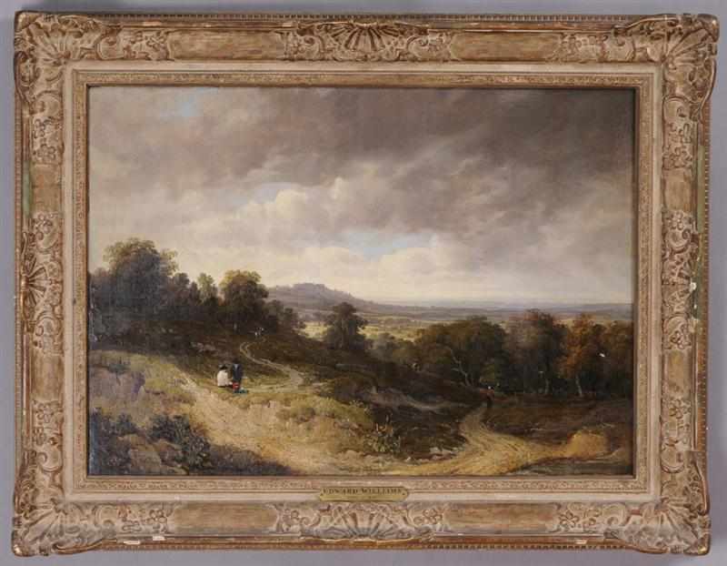 Appraisal: ATTRIBUTED TO EDWARD WILLIAMS TRAVELERS ON A COUNTRY ROAD Oil