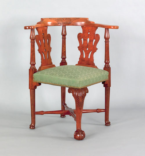 Appraisal: Massachussetts mahogany corner chair ca with a carved crest rail