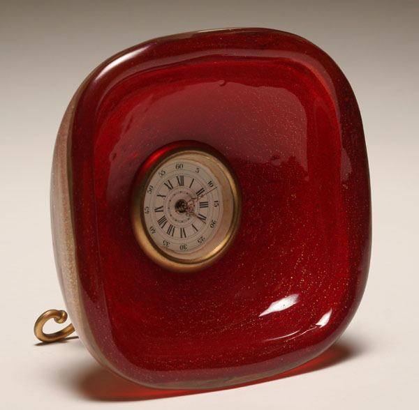 Appraisal: Venini bollicine red glass clock frame designed by Carlo Scarpa