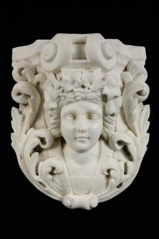 Appraisal: MARBLE CARVING - White Marble Mantle Keystone Belle Epoch a