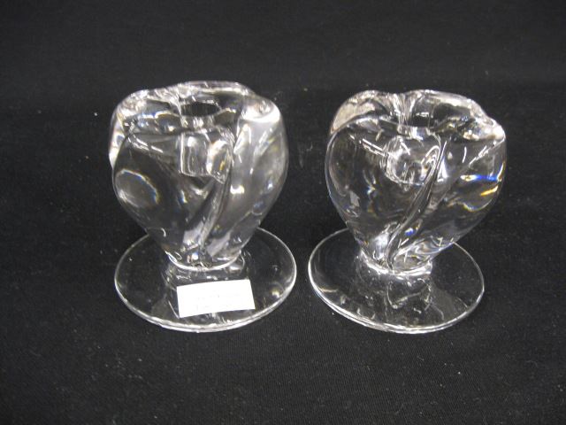 Appraisal: Pair of Fine Crystal Candle Holders Steuben or Daum swirl