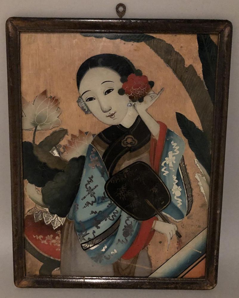 Appraisal: Chinese reverse glass painting of a maiden possibly th c