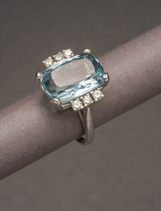 Appraisal: Tested -Karat White-Gold Aquamarine and Diamond Ring Set with one