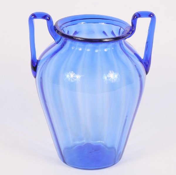 Appraisal: Soffiati Murano art glass vase probably Venini blue ribbed body