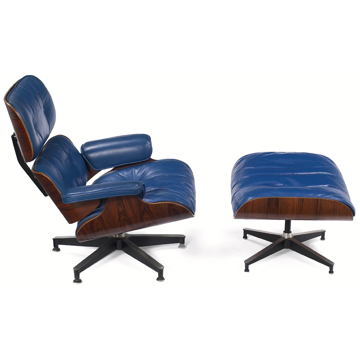 Appraisal: Eames lounge ottoman rosewood blue leather