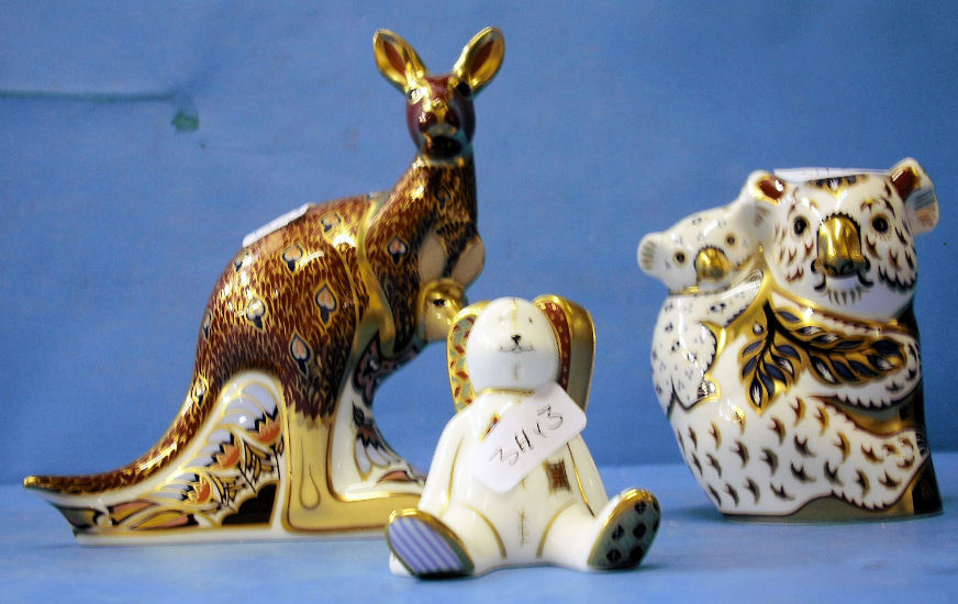 Appraisal: Royal Crown Derby Paperweights Kangaroo Koala Bear and Cub and