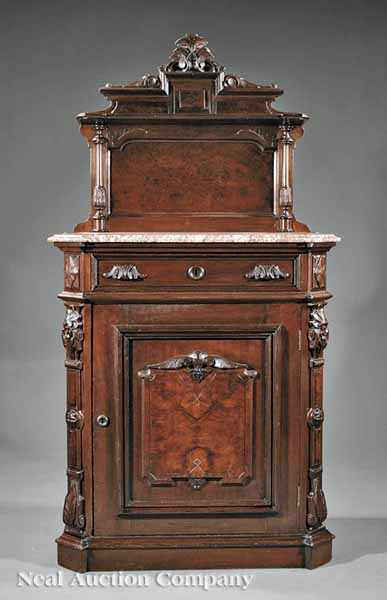 Appraisal: An American Renaissance Carved and Burl Walnut Parlor Cabinet mid-