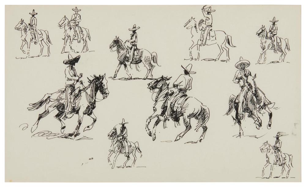 Appraisal: Edward Borein - Ten Riders India ink on paper Appears