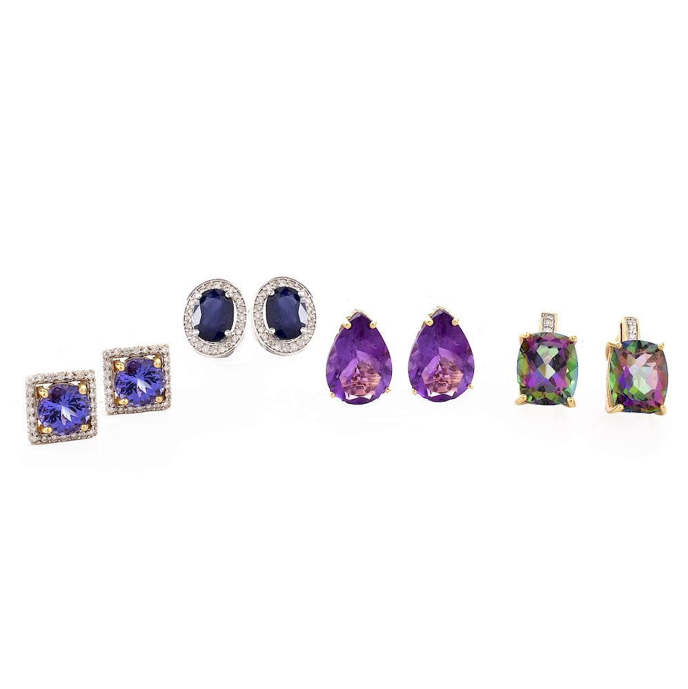 Appraisal: Four Pair Gemstone and Gold Earrings Four Pair of Gemstone