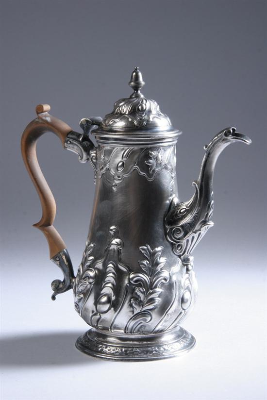 Appraisal: GEORGE II SILVER COFFEE POT maker's mark rubbed London Tapering