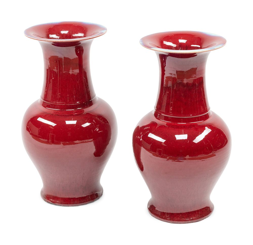 Appraisal: A Pair of Chinese Export Copper Red Glazed Porcelain Vases